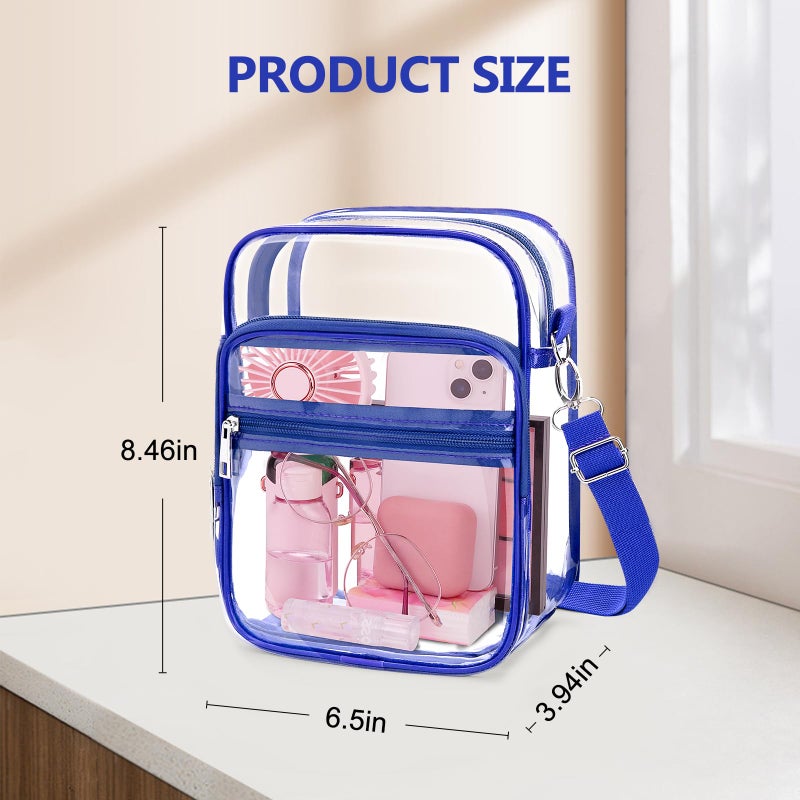Blvornl Clear Crossbody Bag With Adjustable Shoulder Strap, Stadium Approved PVC Purse With Front Pocket, Messenger Bag for Women and Men, Concerts Sports Events (Blue) - Image 3
